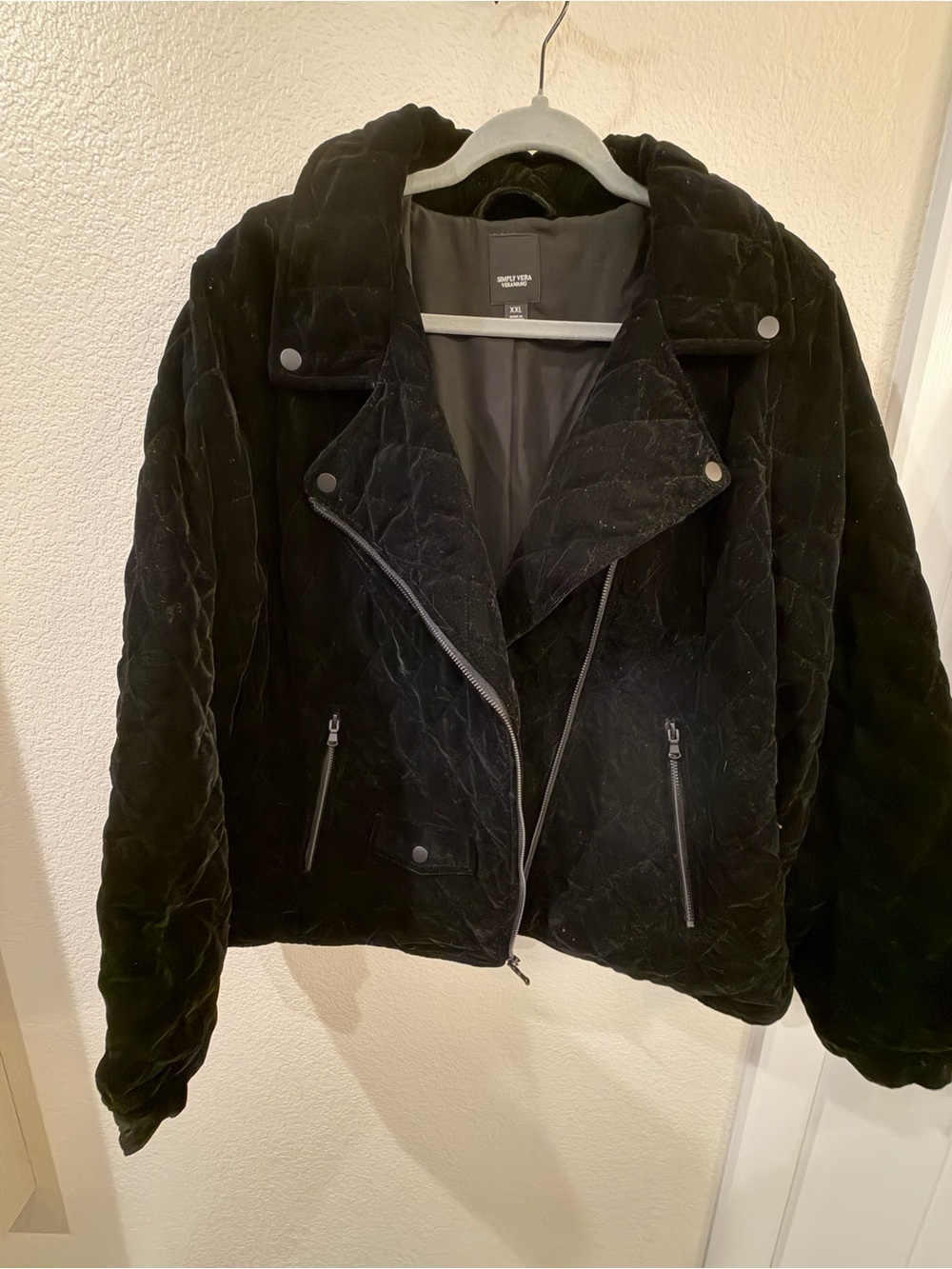Simply Vera Vera Wang Black Quilted Velvet Moto Jacket